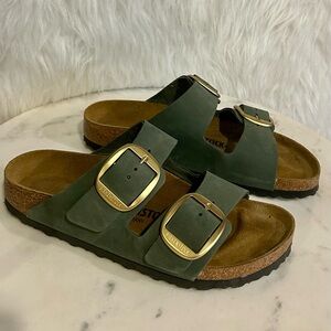 Birkenstock Arizona Big Buckle Nubuck Leather Sandals in Thyme